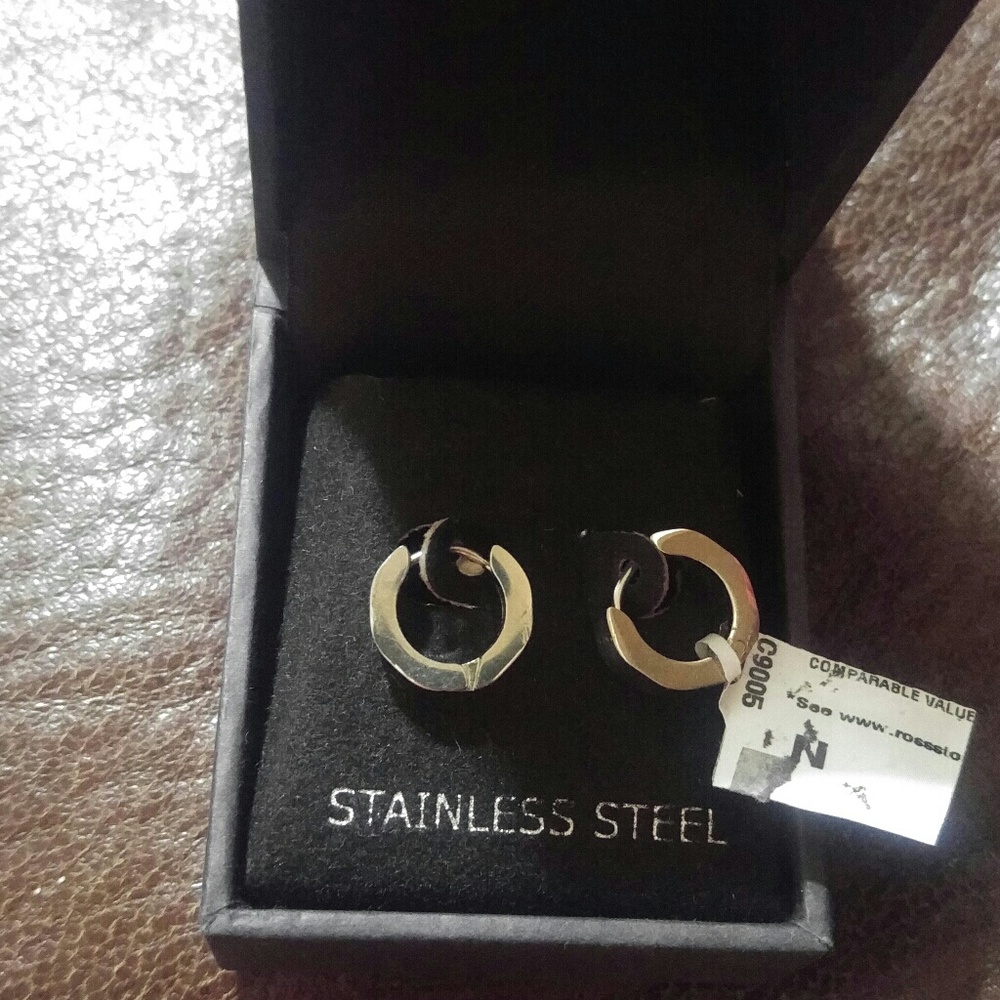 STEELTIME Mens Steel Curve Stainless Earrings NWT